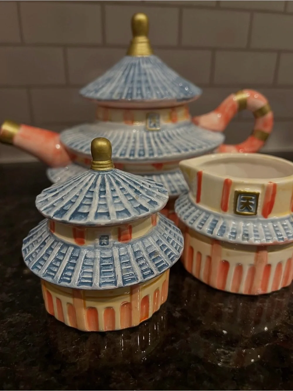 Traditional Japanese Pagoda Ceramic Teapot Set